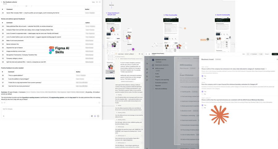 Claude conversation adding validation logic to a Figma prototype, next to the resulting interactive form